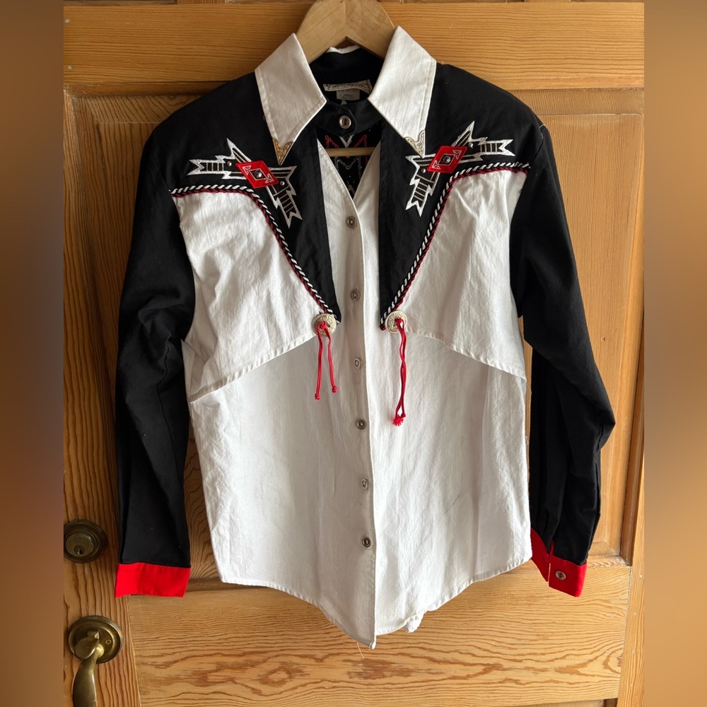 Vintage Western Pearl Snap Cowgirl Shirt Embroidered Rodeo Southwestern Small